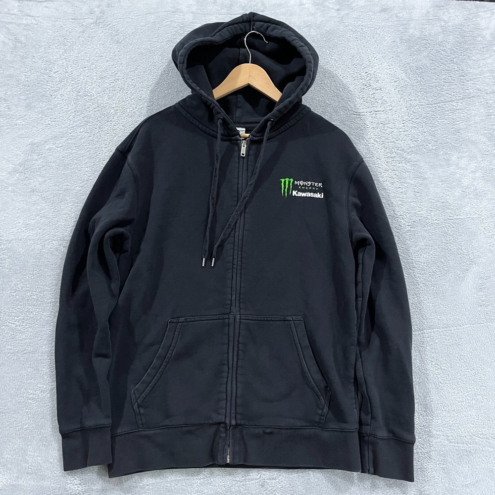 Monster Energy‎ Kawasaki Hoodie Mens Small Y2K Motocross Racing Full Zip Grunge